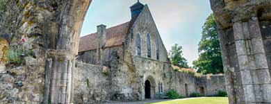 Abbey through arch