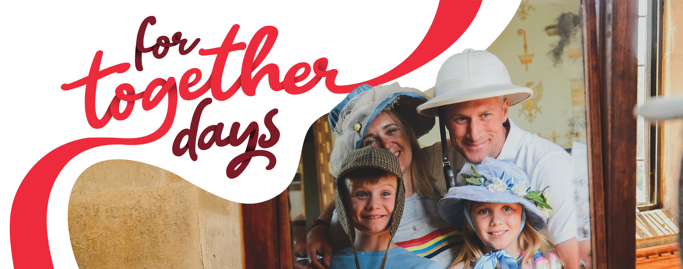 For together days at Beaulieu. Family dressing up in bonnets Palace House.