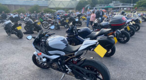 Motorbikes parked outside the National Motor Museum