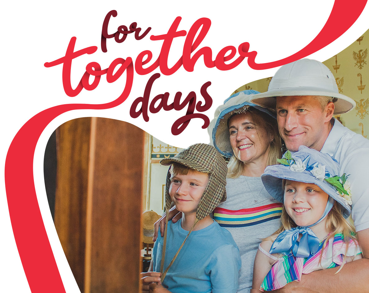 For together days at Beaulieu. Family dressing up in bonnets Palace House.
